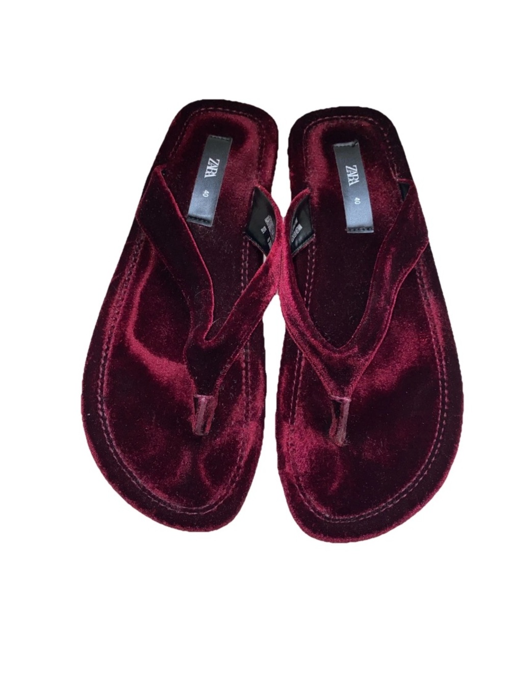 Zara Burgundy Wine Color Velvet Flip Flops Sandals US 9 Euro 40 Women’s